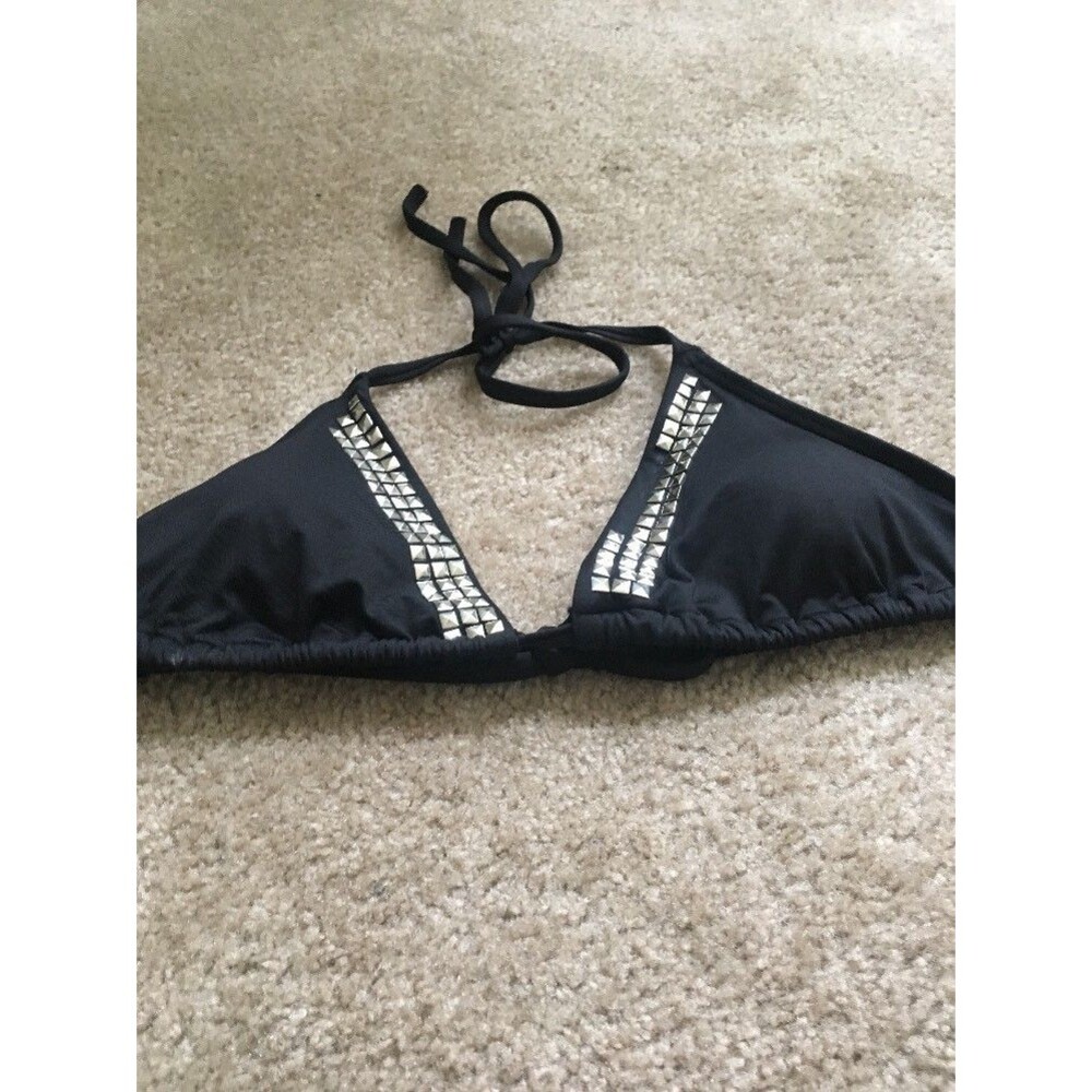 Michael Kors Women's Swim Top Black with Silver Tie Neck Back Size Unknown